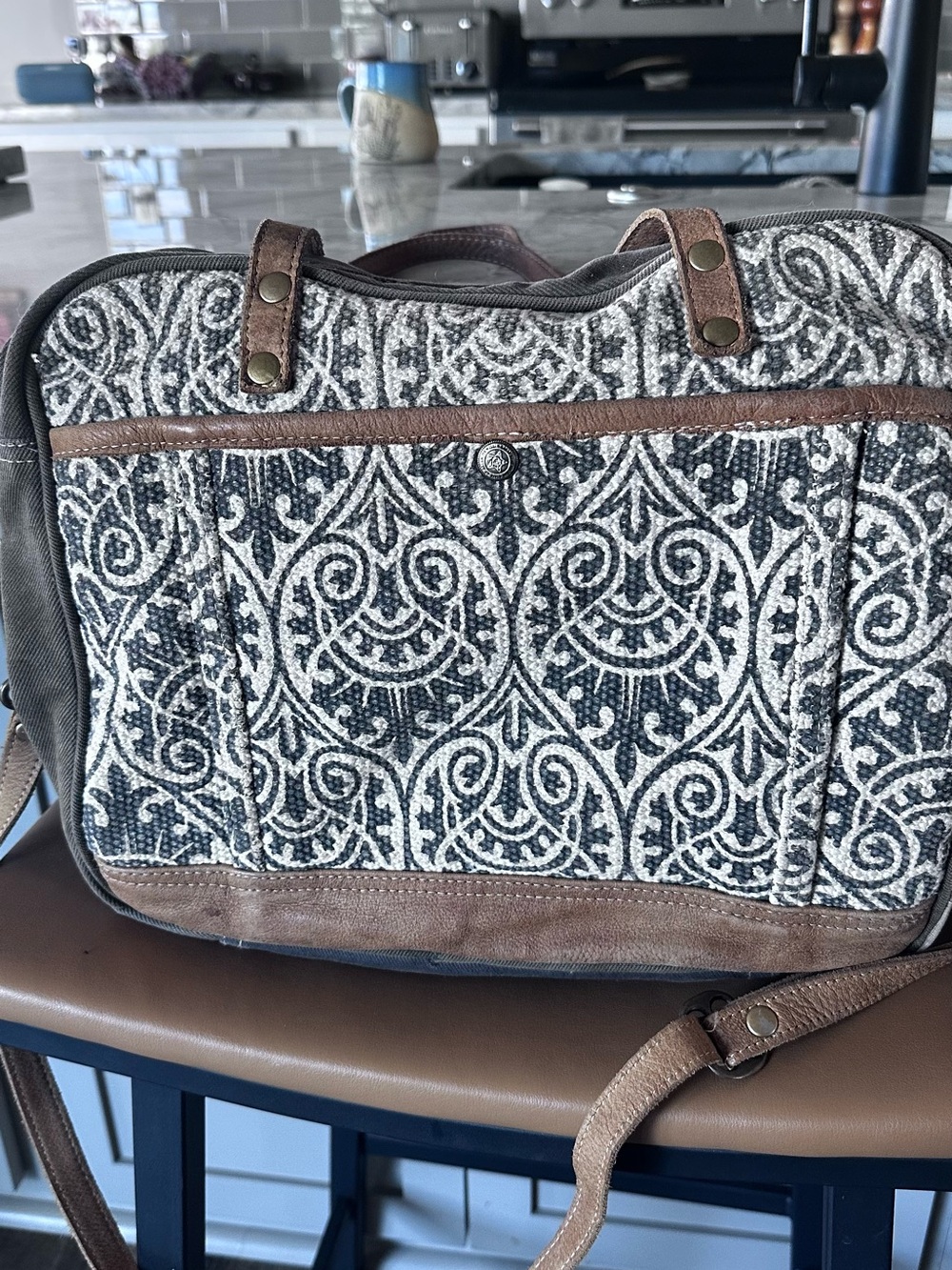 Myra Bag Men's Messenger in Brown and Cream Woven Pattern